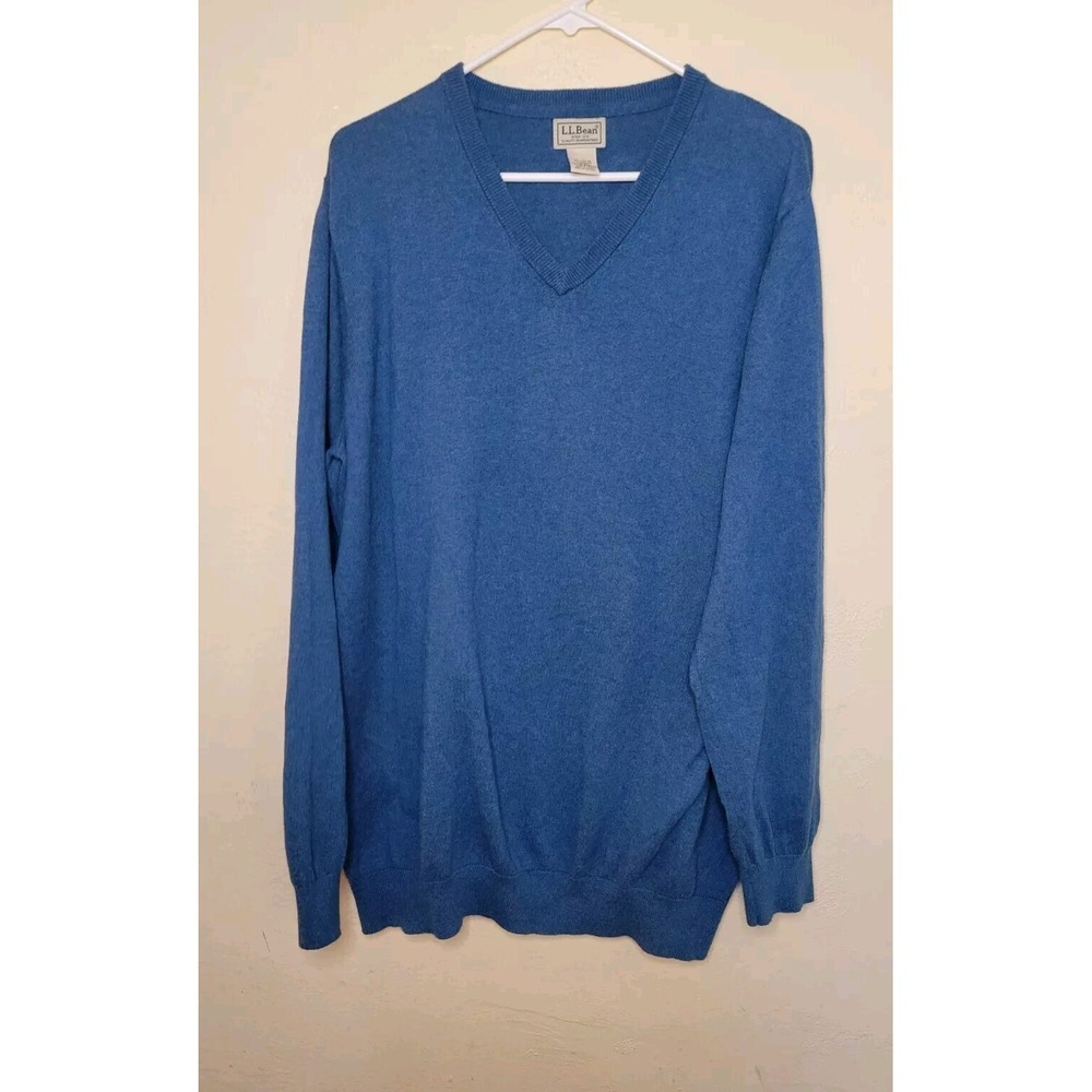 LL Bean Men's Cashmere Blend V-Neck Sweater Blue ItemID 275552 - Sz XL Tall